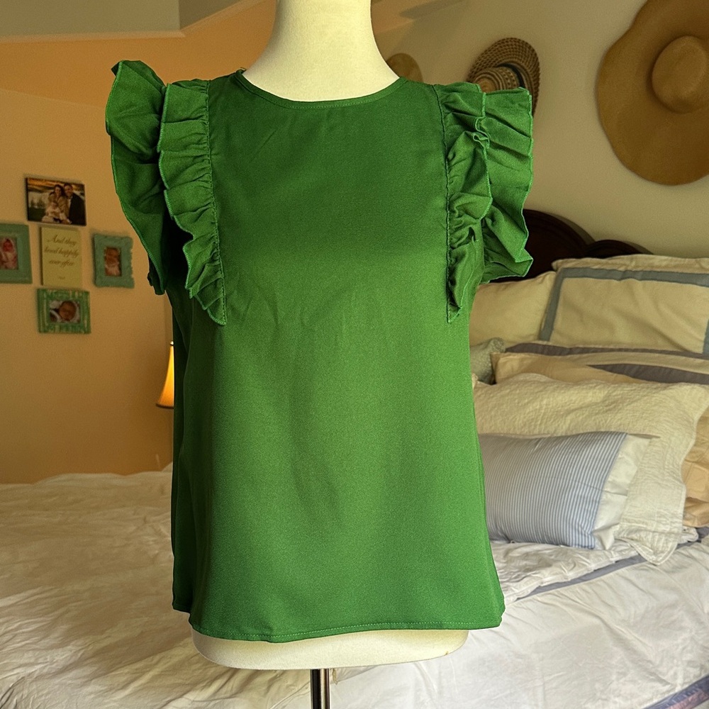 Green Ruffle Sleeve Top